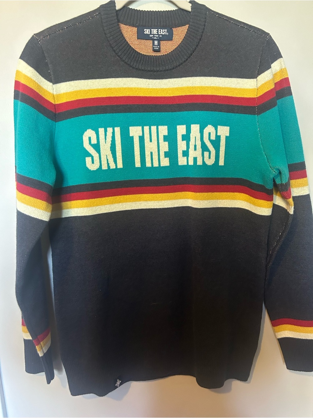 Men's Black & Teal Striped Crewneck Sweater